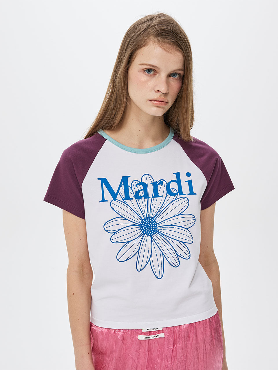 MARDI 109 SLIM TSHIRT RAGLAN FLOWERMARDI_WHITE BLUE