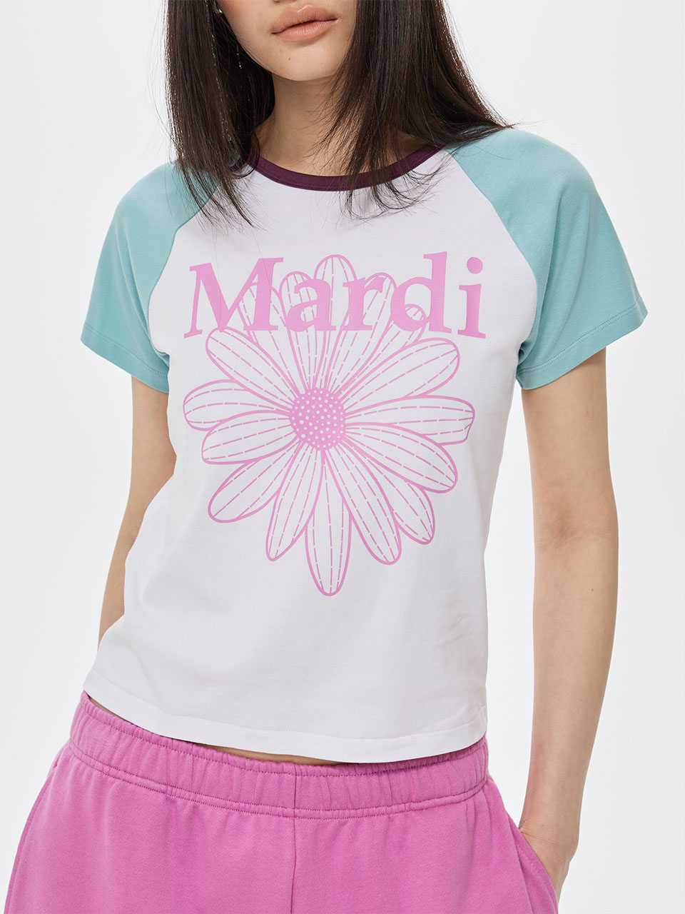 MARDI 109 SLIM TSHIRT RAGLAN FLOWERMARDI_WHITE LAVENDER