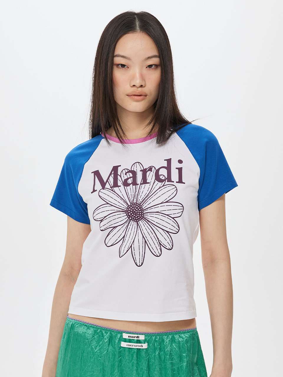 MARDI 109 SLIM TSHIRT RAGLAN FLOWERMARDI_WHITE PLUM