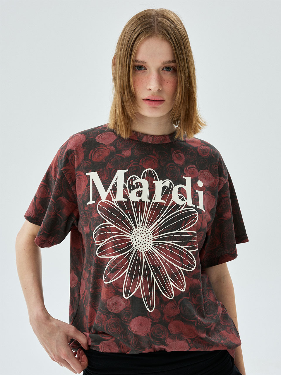 MARDI 103 TSHIRT FLOWERMARDI FLEUR DE ROSE_RED IVORY
