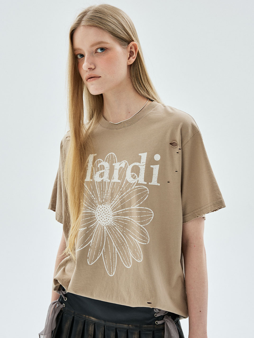 MARDI 101 TSHIRT FLOWERMARDI CRACKED DESTROYED_LATTE BEIGE