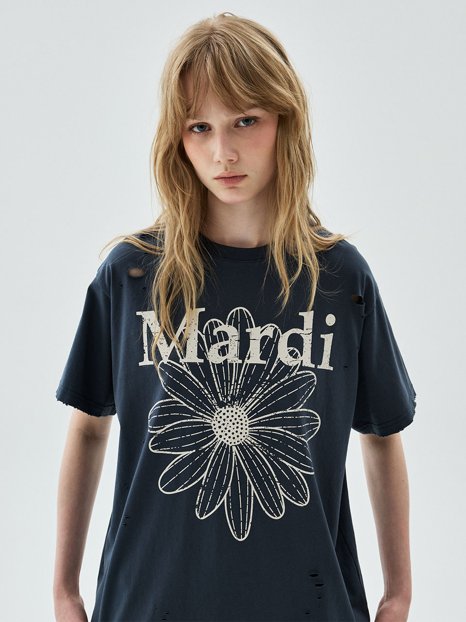 MARDI 101 TSHIRT FLOWERMARDI CRACKED DESTROYED_VINTAGENAVY BEIGE